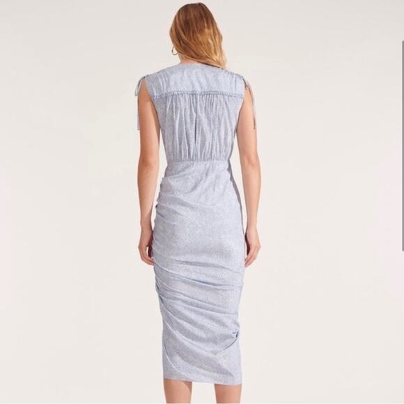 VERONICA BEARD Teagan Floral Silk Dress - Ruched MIDI Blue and white Small 4 - Picture 5 of 13